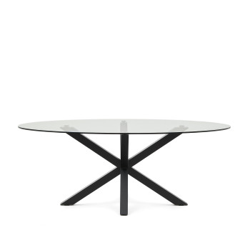 Argo oval glass table with steel legs and black finish, Ø 200 x 100 cm
