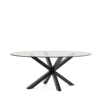 Argo oval glass table with steel legs and black finish, Ø 200 x 100 cm