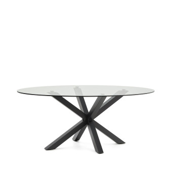 Argo oval glass table with steel legs and black finish, Ø 200 x 100 cm