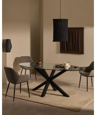 Argo oval glass table with steel legs and black finish, Ø 200 x 100 cm