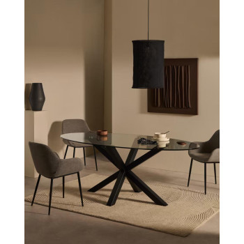 Argo oval glass table with steel legs and black finish, Ø 200 x 100 cm