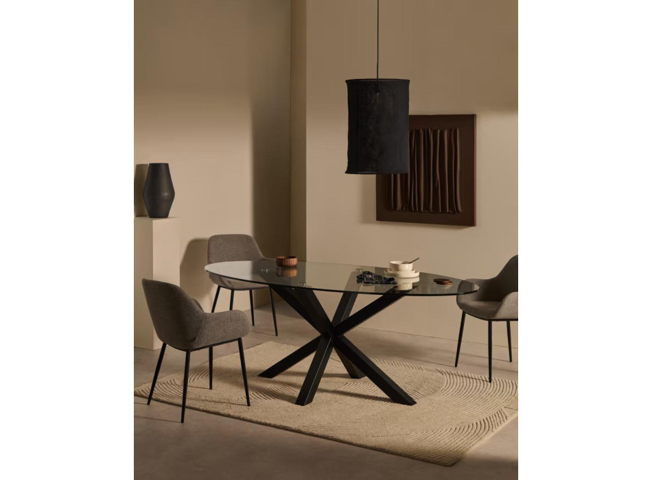 Argo oval glass table with steel legs and black finish, Ø 200 x 100 cm