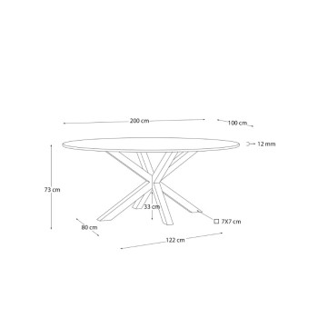 Argo oval glass table with wood-effect steel legs