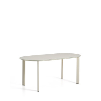 Erice oval table in aluminum and ecru tempered glass 180 x 90 cm