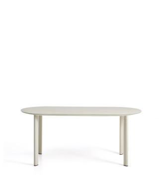 Erice oval table in aluminum and ecru tempered glass 180 x 90 cm