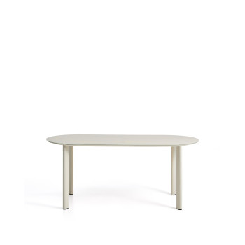 Erice oval table in aluminum and ecru tempered glass 180 x 90 cm
