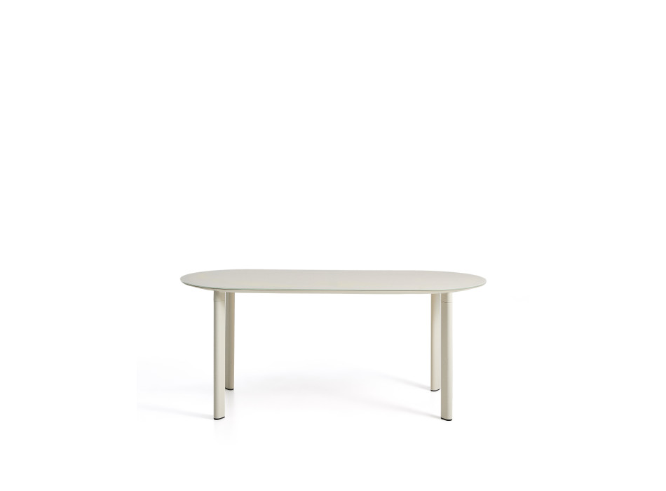 Erice oval table in aluminum and ecru tempered glass 180 x 90 cm