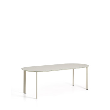 Erice oval table in aluminum and ecru tempered glass 230 x 100 cm