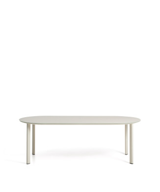 Erice oval table in aluminum and ecru tempered glass 230 x 100 cm
