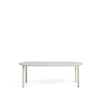Erice oval table in aluminum and ecru tempered glass 230 x 100 cm