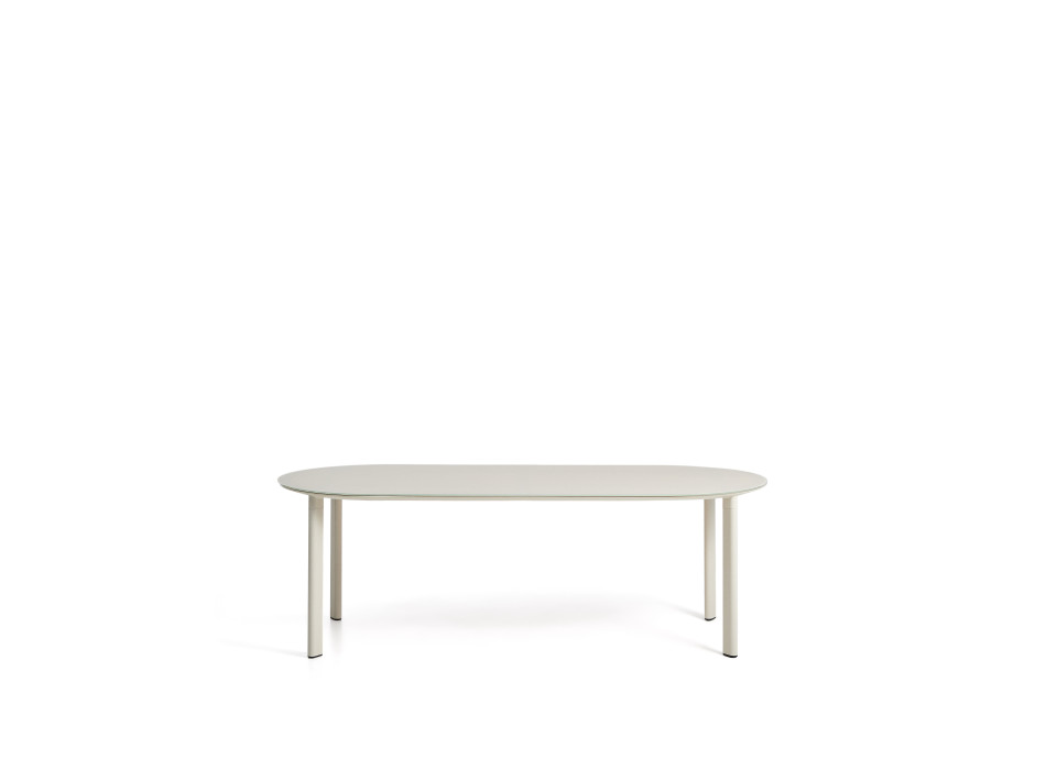 Erice oval table in aluminum and ecru tempered glass 230 x 100 cm