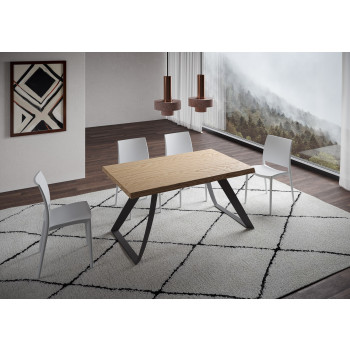 Proxy Table = Tabira Barked Solid Wood - Extendable Table 90x160/210 cm Tabira Barked Oak Anthracite Legs