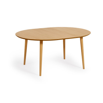 Oqui extendable round table in oak veneer, solid wood legs Ø 120(200)x 120cm