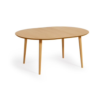 Oqui extendable round table in oak veneer, solid wood legs Ø 120(200)x 120cm