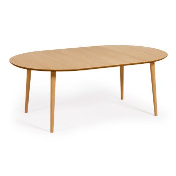 Oqui extendable round table in oak veneer, solid wood legs Ø 120(200)x 120cm