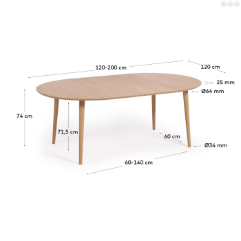 Oqui extendable round table in oak veneer Ø120