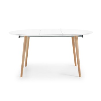 Oqui extendable round table, MDF lacquered white 120 natural, white lacquer