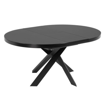 Vashti extendable round table in glass and steel legs, black finish, Ø 120 (160) cm