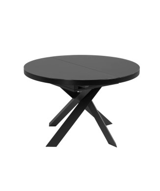 Vashti extendable round table in glass and steel legs, black finish, Ø 120 (160) cm