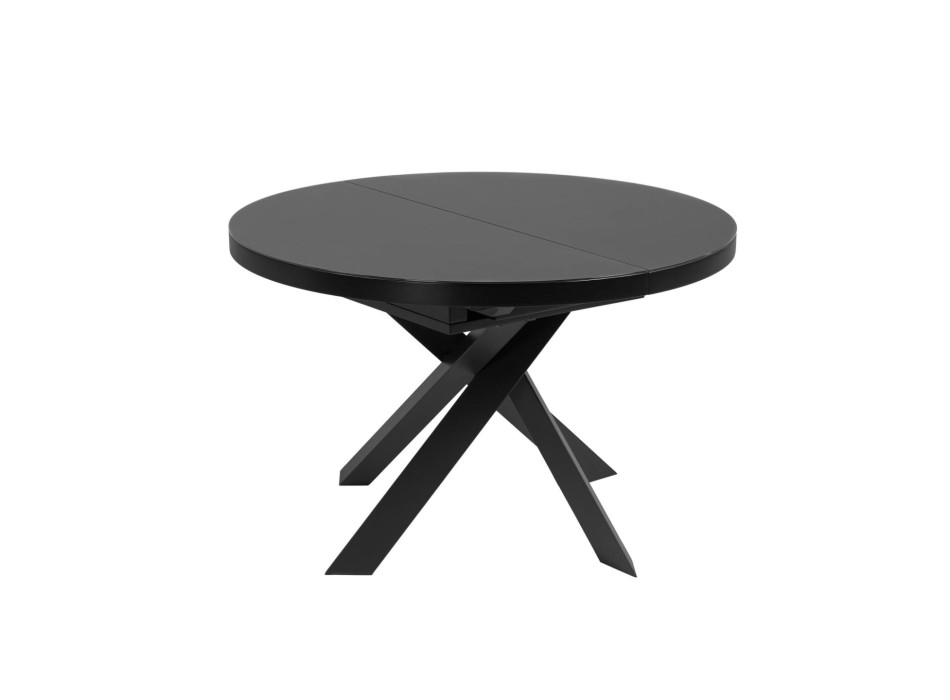 Vashti extendable round table in glass and steel legs, black finish, Ø 120 (160) cm