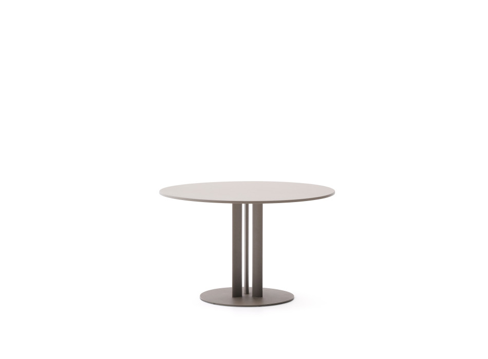 Sedalis round outdoor table in steel with dove-grey aluminium top, Ø 80 cm