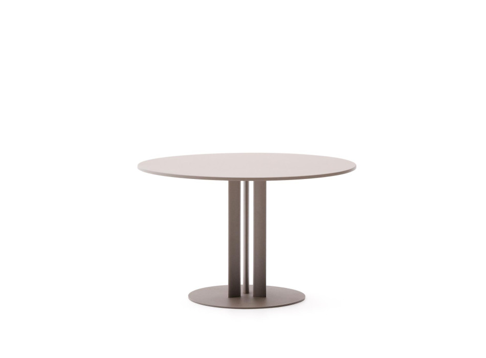 Sedalis round outdoor table in steel with dove-grey aluminium top, Ø 80 cm