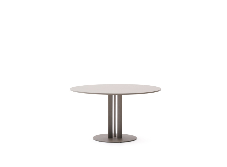 Sedalis round outdoor table in steel with dove-grey aluminium top, Ø120 cm
