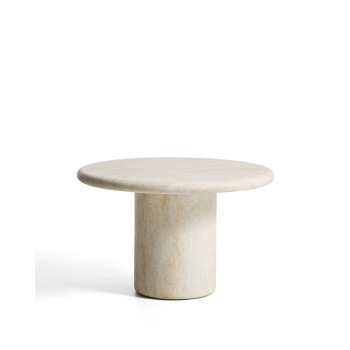 Drasi round concrete table with travertine-effect finish, Ø 122 cm