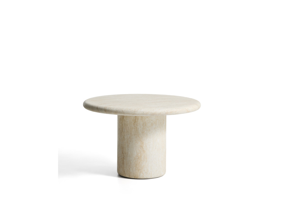 Drasi round concrete table with travertine-effect finish, Ø 122 cm