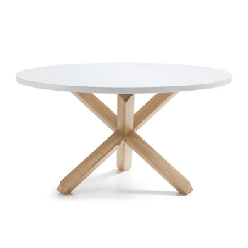 Lotus round table Ø 135 cm in white lacquered MDF with solid oak legs