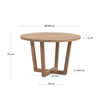 Nahla round table in solid acacia wood with a natural finish, Ø 120 cm.