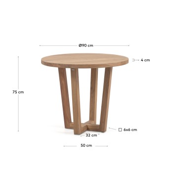 Nahla round table in solid acacia wood with a natural finish, Ø 90 cm.