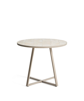 Tella round table in galvanized steel and beige tiles Ø90 cm
