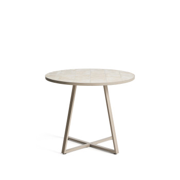 Tella round table in galvanized steel and beige tiles Ø90 cm