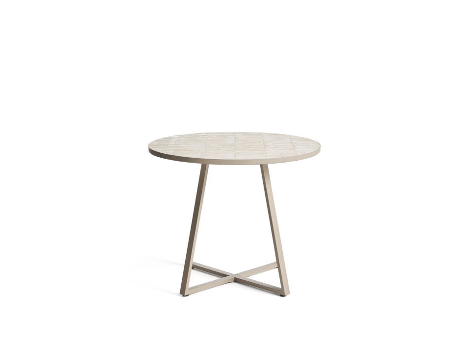 Tella round table in galvanized steel and beige tiles Ø90 cm