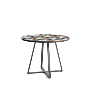 Tella round table in graphite galvanized steel and multicolored tiles Ø120 cm