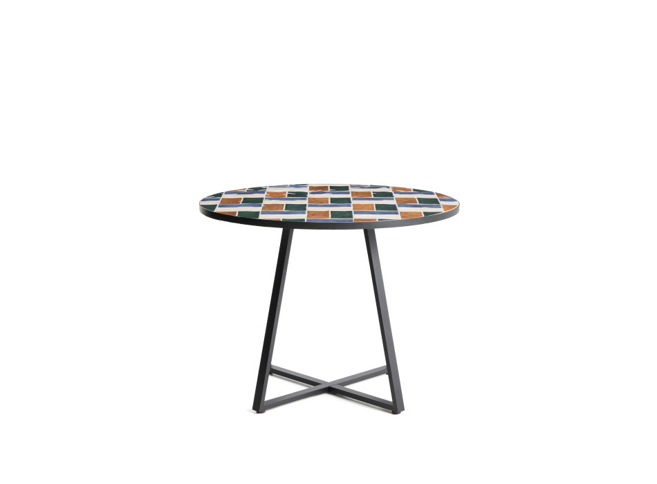 Tella round table in graphite galvanized steel and multicolored tiles Ø120 cm