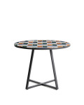 Tella round table in graphite galvanized steel and multicolored tiles Ø120 cm