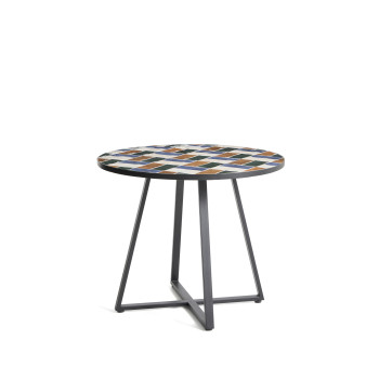 Tella round table in graphite galvanized steel and multicolored tiles Ø90 cm
