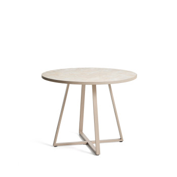 Tella round table in dove-grey galvanized steel and beige tiles, Ø120 cm