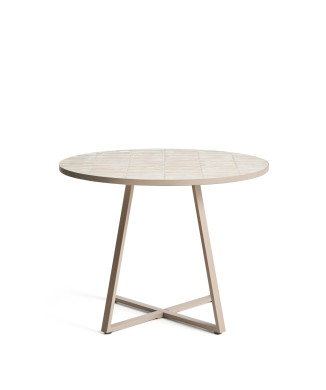 Tella round table in dove-grey galvanized steel and beige tiles, Ø120 cm