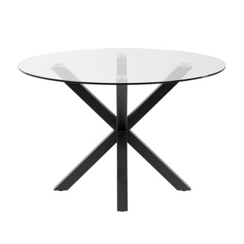 Argo round table in glass and steel legs with black finish, Ø 119 cm