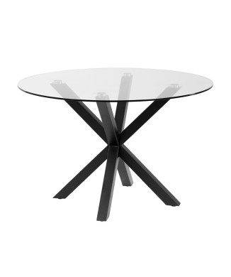 Argo round table in glass and steel legs with black finish, Ø 119 cm