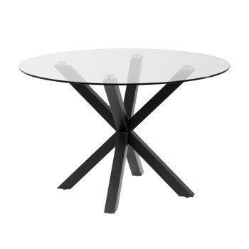Argo round table in glass and steel legs with black finish, Ø 119 cm