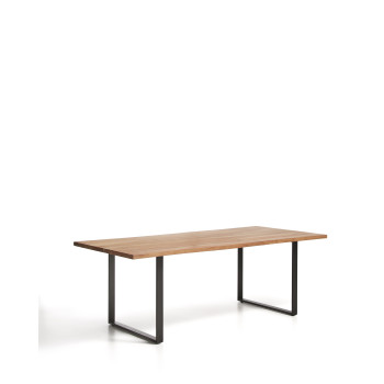 Uxue table in solid acacia wood and black steel legs 220 x 100 cm