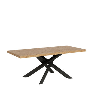 Versalux Barked solid wood table with anthracite legs - Extendable table 90x200/250 cm Versalux Barked oak with anthracite legs