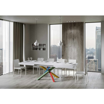 Volantis Color 4/B Table P.90 - Extendable table 200/304x90 cm Volantis white ash multicoloured legs 4/B