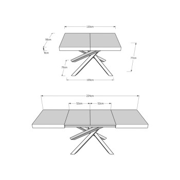 Volantis Evolution table with anthracite legs and frame D.90 - Extendable table 120/224x90 cm Volantis Evolution white ash with anthracite frame and legs