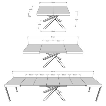 Volantis Evolution table with anthracite legs and frame D.90 - Extendable table 120/380x90 cm Volantis Evolution white ash with anthracite frame and legs