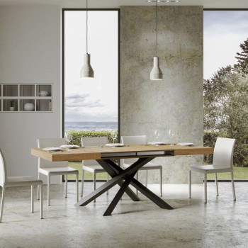 Volantis table with anthracite legs D.90 - Extendable table 160/420x90 cm Volantis white ash with anthracite legs